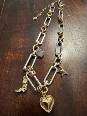 NWOT Panacea Cache Two-Tone Link Western Charm with Heart, Star & Boot